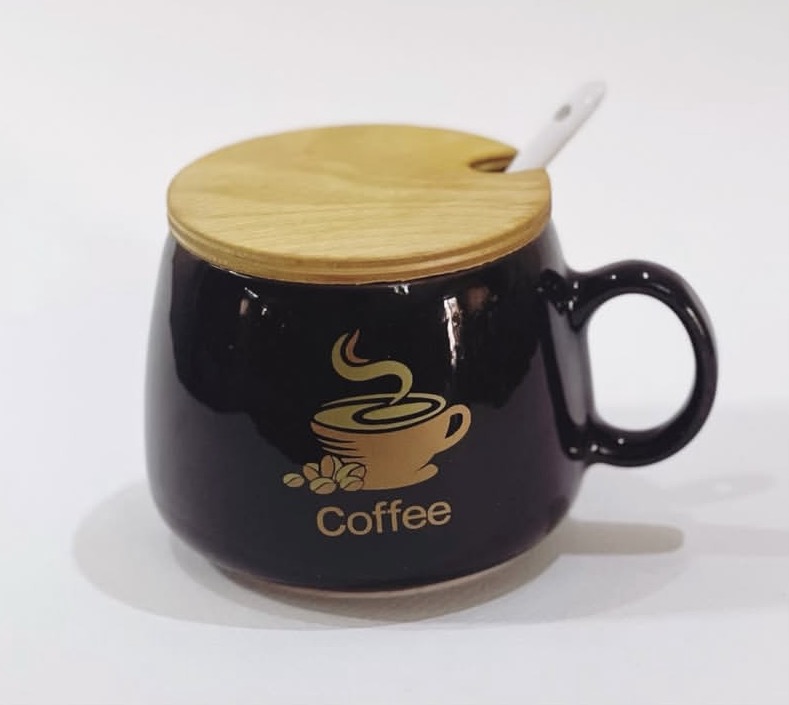 ماگ درب دار همراه قاشق طرح coffee